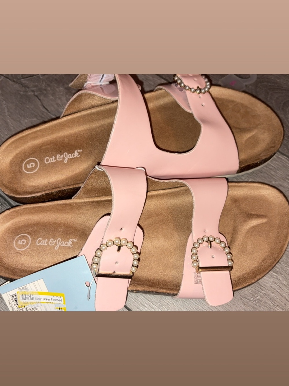 Cat & Jack Drew Footbed Pink Pearl Buckle Slide Sandals Girls US Size 5 New